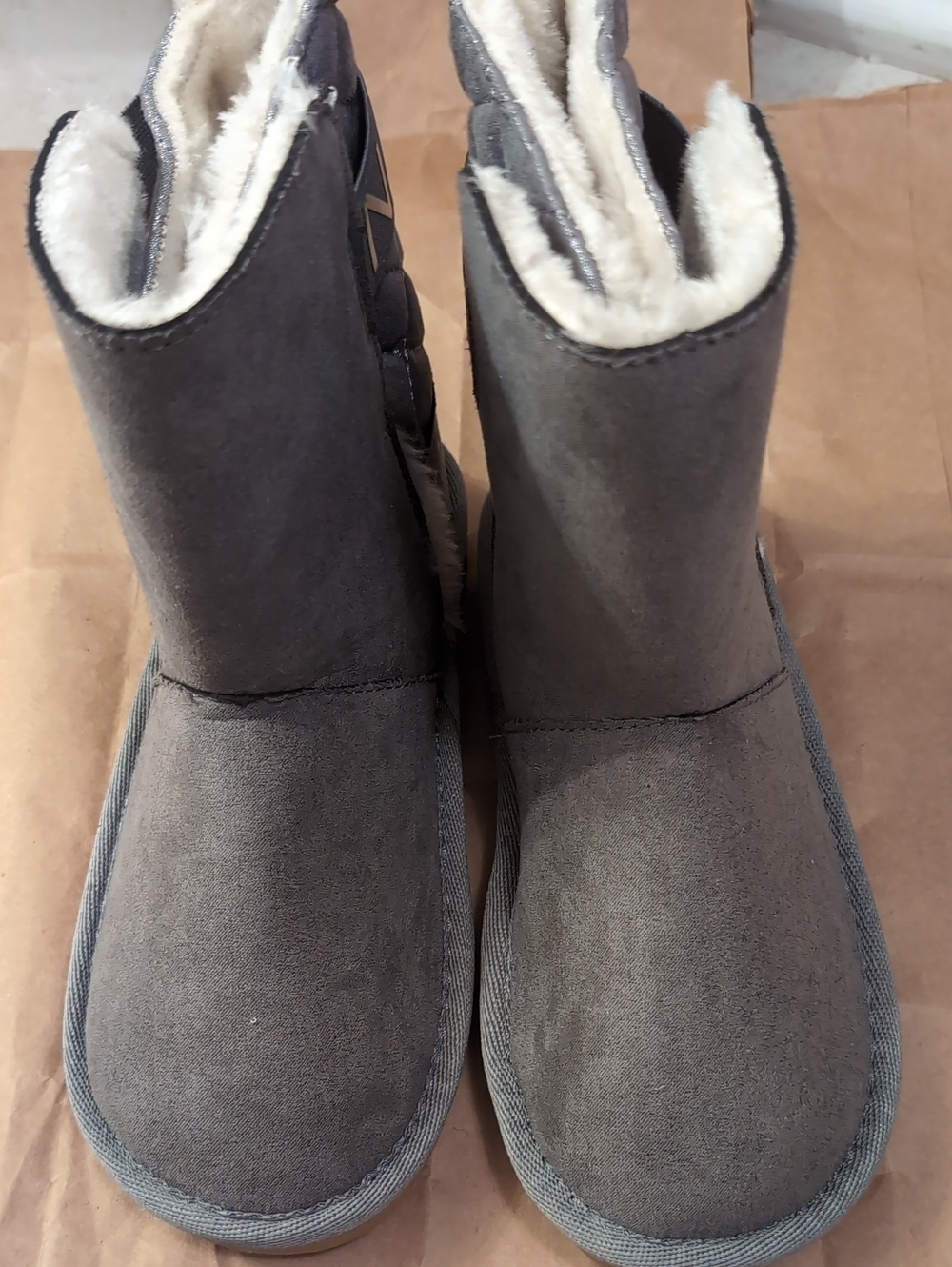 Nautica Cozy Gray Faux-Suede Winter Boots with Shearling Lining